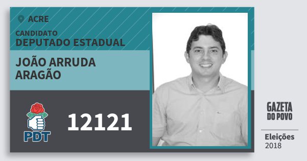 Santinho João Arruda Aragão 12121 (PDT) Deputado Estadual | Acre | Eleições 2018 Santinho João Arruda Aragão 12121 (PDT) Deputado Estadual | Acre | Eleições 2018
