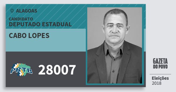 Santinho Cabo Lopes 28007 (PRTB) Deputado Estadual | Alagoas | Eleições 2018 Santinho Cabo Lopes 28007 (PRTB) Deputado Estadual | Alagoas | Eleições 2018