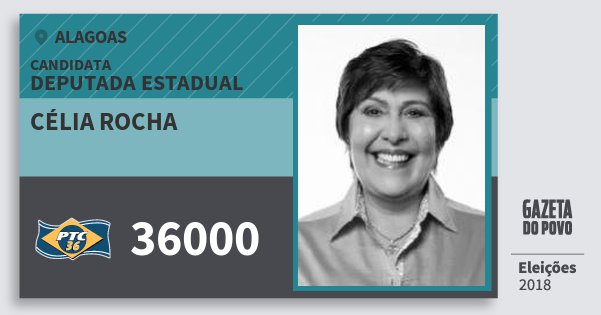 Santinho Célia Rocha 36000 (PTC) Deputada Estadual | Alagoas | Eleições 2018 Santinho Célia Rocha 36000 (PTC) Deputada Estadual | Alagoas | Eleições 2018
