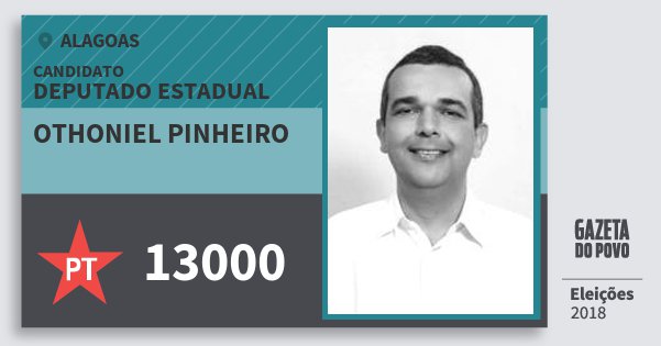 Santinho Othoniel Pinheiro 13000 (PT) Deputado Estadual | Alagoas | Eleições 2018 Santinho Othoniel Pinheiro 13000 (PT) Deputado Estadual | Alagoas | Eleições 2018