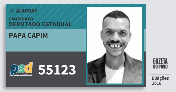 Santinho Papa Capim 55123 (PSD) Deputado Estadual | Alagoas | Eleições 2018 Santinho Papa Capim 55123 (PSD) Deputado Estadual | Alagoas | Eleições 2018