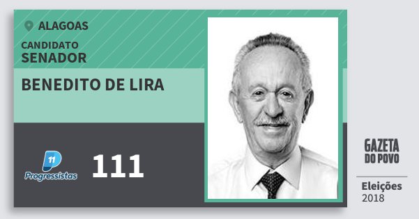 Santinho Benedito de Lira 111 (PP) Senador | Alagoas | Eleições 2018 Santinho Benedito de Lira 111 (PP) Senador | Alagoas | Eleições 2018