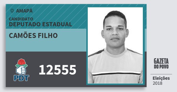Santinho Camões Filho 12555 (PDT) Deputado Estadual | Amapá | Eleições 2018 Santinho Camões Filho 12555 (PDT) Deputado Estadual | Amapá | Eleições 2018