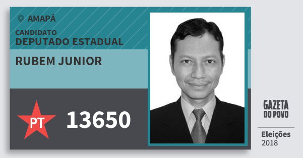 Santinho Rubem Junior 13650 (PT) Deputado Estadual | Amapá | Eleições 2018 Santinho Rubem Junior 13650 (PT) Deputado Estadual | Amapá | Eleições 2018