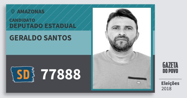 Santinho Geraldo Santos 77888 (SOLIDARIEDADE) Deputado Estadual | Amazonas | Eleições 2018 Santinho Geraldo Santos 77888 (SOLIDARIEDADE) Deputado Estadual | Amazonas | Eleições 2018