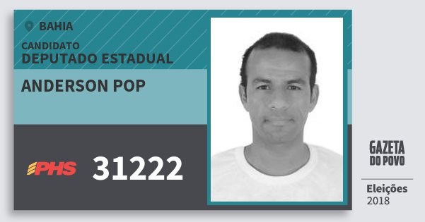 Santinho Anderson Pop 31222 (PHS) Deputado Estadual | Bahia | Eleições 2018 Santinho Anderson Pop 31222 (PHS) Deputado Estadual | Bahia | Eleições 2018