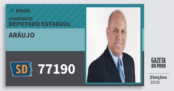 Santinho Aráujo 77190 (SOLIDARIEDADE) Deputado Estadual | Bahia | Eleições 2018 Santinho Aráujo 77190 (SOLIDARIEDADE) Deputado Estadual | Bahia | Eleições 2018
