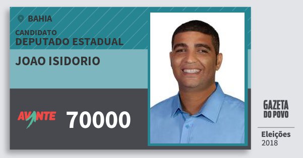 Santinho Joao Isidorio 70000 (AVANTE) Deputado Estadual | Bahia | Eleições 2018 Santinho Joao Isidorio 70000 (AVANTE) Deputado Estadual | Bahia | Eleições 2018