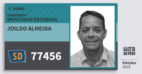 Santinho Joildo Almeida 77456 (SOLIDARIEDADE) Deputado Estadual | Bahia | Eleições 2018 Santinho Joildo Almeida 77456 (SOLIDARIEDADE) Deputado Estadual | Bahia | Eleições 2018