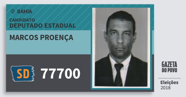Santinho Marcos Proença 77700 (SOLIDARIEDADE) Deputado Estadual | Bahia | Eleições 2018 Santinho Marcos Proença 77700 (SOLIDARIEDADE) Deputado Estadual | Bahia | Eleições 2018