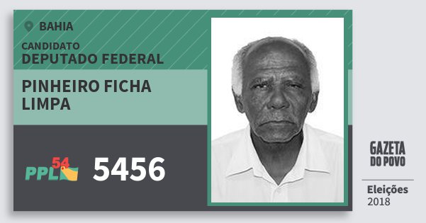 Santinho Pinheiro Ficha Limpa 5456 (PPL) Deputado Federal | Bahia | Eleições 2018 Santinho Pinheiro Ficha Limpa 5456 (PPL) Deputado Federal | Bahia | Eleições 2018