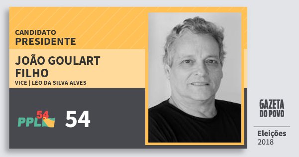 Santinho João Goulart Filho 54 (PPL) Presidente | Brasil | Eleições 2018 Santinho João Goulart Filho 54 (PPL) Presidente | Brasil | Eleições 2018