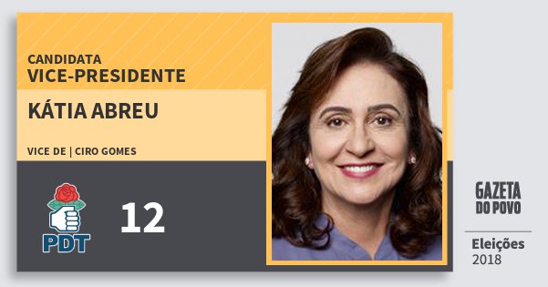 Santinho Kátia Abreu 12 (PDT) Vice-Presidente | Brasil | Eleições 2018 Santinho Kátia Abreu 12 (PDT) Vice-Presidente | Brasil | Eleições 2018