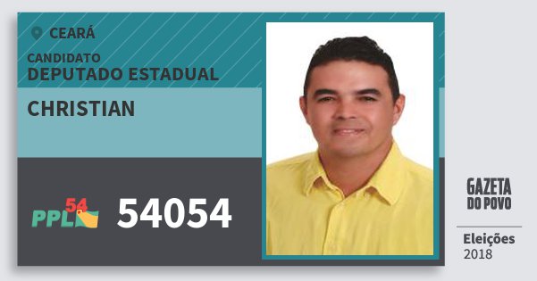 Santinho Christian 54054 (PPL) Deputado Estadual | Ceará | Eleições 2018 Santinho Christian 54054 (PPL) Deputado Estadual | Ceará | Eleições 2018