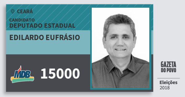 Santinho Edilardo Eufrásio 15000 (MDB) Deputado Estadual | Ceará | Eleições 2018 Santinho Edilardo Eufrásio 15000 (MDB) Deputado Estadual | Ceará | Eleições 2018