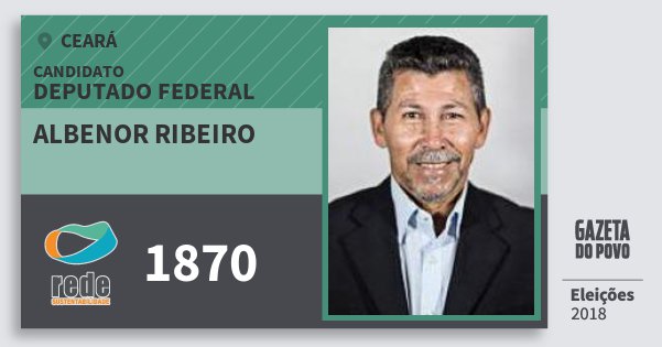 Santinho Albenor Ribeiro 1870 (REDE) Deputado Federal | Ceará | Eleições 2018 Santinho Albenor Ribeiro 1870 (REDE) Deputado Federal | Ceará | Eleições 2018