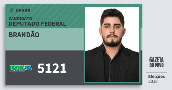 Santinho Brandão 5121 (PATRI) Deputado Federal | Ceará | Eleições 2018 Santinho Brandão 5121 (PATRI) Deputado Federal | Ceará | Eleições 2018