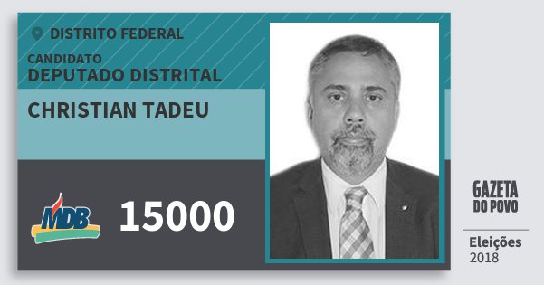 Santinho Christian Tadeu 15000 (MDB) Deputado Distrital | Distrito Federal | Eleições 2018 Santinho Christian Tadeu 15000 (MDB) Deputado Distrital | Distrito Federal | Eleições 2018