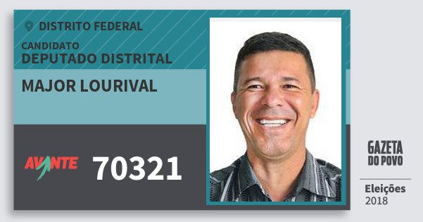 Santinho Major Lourival 70321 (AVANTE) Deputado Distrital | Distrito Federal | Eleições 2018 Santinho Major Lourival 70321 (AVANTE) Deputado Distrital | Distrito Federal | Eleições 2018