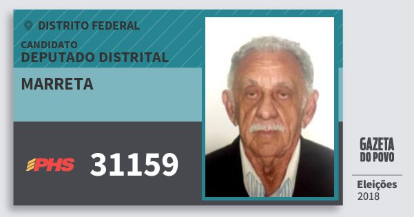 Santinho Marreta 31159 (PHS) Deputado Distrital | Distrito Federal | Eleições 2018 Santinho Marreta 31159 (PHS) Deputado Distrital | Distrito Federal | Eleições 2018