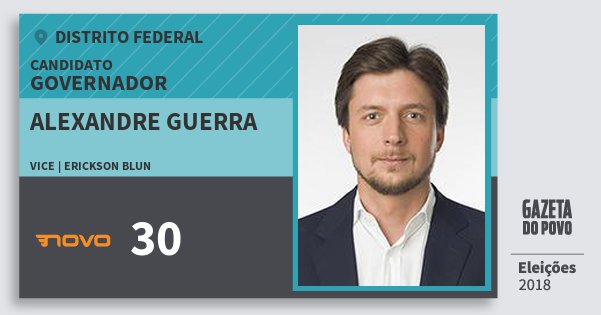 Santinho Alexandre Guerra 30 (NOVO) Governador | Distrito Federal | Eleições 2018 Santinho Alexandre Guerra 30 (NOVO) Governador | Distrito Federal | Eleições 2018