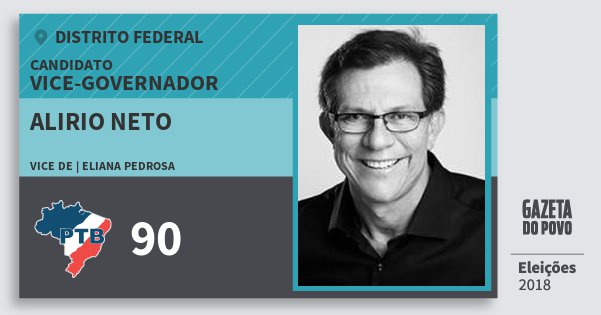 Santinho Alirio Neto 90 (PTB) Vice-governador | Distrito Federal | Eleições 2018 Santinho Alirio Neto 90 (PTB) Vice-governador | Distrito Federal | Eleições 2018
