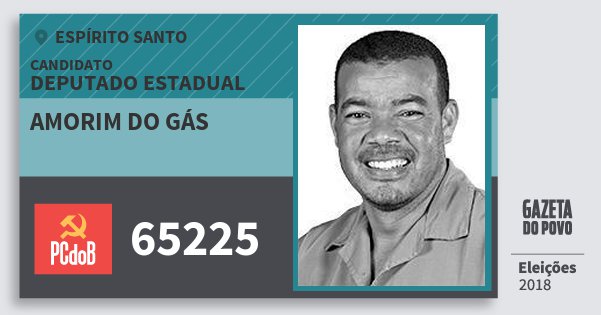 Santinho Amorim do Gás 65225 (PC do B) Deputado Estadual | Espírito Santo | Eleições 2018 Santinho Amorim do Gás 65225 (PC do B) Deputado Estadual | Espírito Santo | Eleições 2018