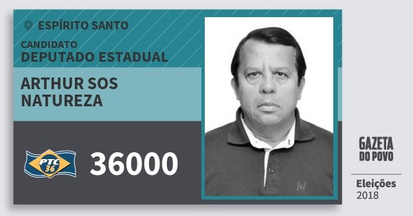Santinho Arthur Sos Natureza 36000 (PTC) Deputado Estadual | Espírito Santo | Eleições 2018 Santinho Arthur Sos Natureza 36000 (PTC) Deputado Estadual | Espírito Santo | Eleições 2018