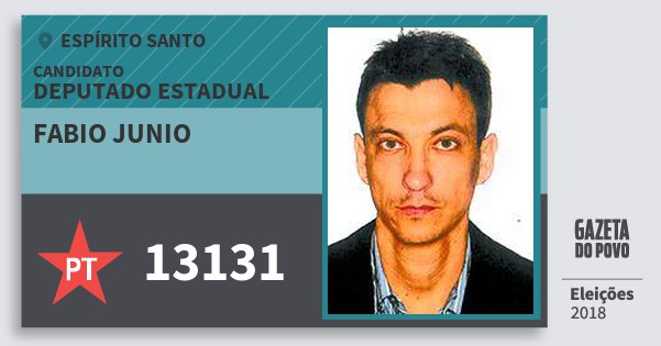 Santinho Fabio Junio 13131 (PT) Deputado Estadual | Espírito Santo | Eleições 2018 Santinho Fabio Junio 13131 (PT) Deputado Estadual | Espírito Santo | Eleições 2018