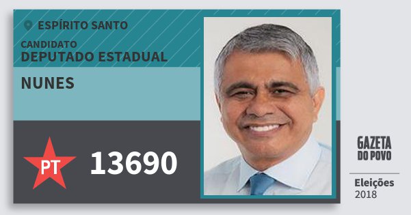 Santinho Nunes 13690 (PT) Deputado Estadual | Espírito Santo | Eleições 2018 Santinho Nunes 13690 (PT) Deputado Estadual | Espírito Santo | Eleições 2018