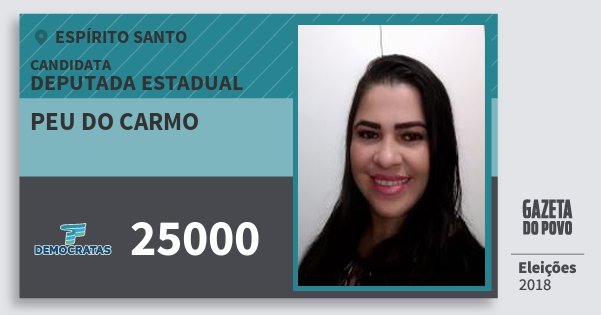 Santinho Peu do Carmo 25000 (DEM) Deputada Estadual | Espírito Santo | Eleições 2018 Santinho Peu do Carmo 25000 (DEM) Deputada Estadual | Espírito Santo | Eleições 2018