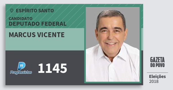 Santinho Marcus Vicente 1145 (PP) Deputado Federal | Espírito Santo | Eleições 2018 Santinho Marcus Vicente 1145 (PP) Deputado Federal | Espírito Santo | Eleições 2018