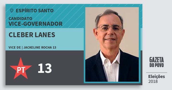 Santinho Cleber Lanes 13 (PT) Vice-governador | Espírito Santo | Eleições 2018 Santinho Cleber Lanes 13 (PT) Vice-governador | Espírito Santo | Eleições 2018
