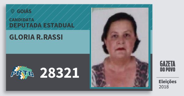 Santinho Gloria R.rassi 28321 (PRTB) Deputada Estadual | Goiás | Eleições 2018 Santinho Gloria R.rassi 28321 (PRTB) Deputada Estadual | Goiás | Eleições 2018