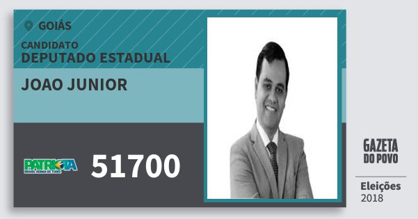 Santinho Joao Junior 51700 (PATRI) Deputado Estadual | Goiás | Eleições 2018 Santinho Joao Junior 51700 (PATRI) Deputado Estadual | Goiás | Eleições 2018