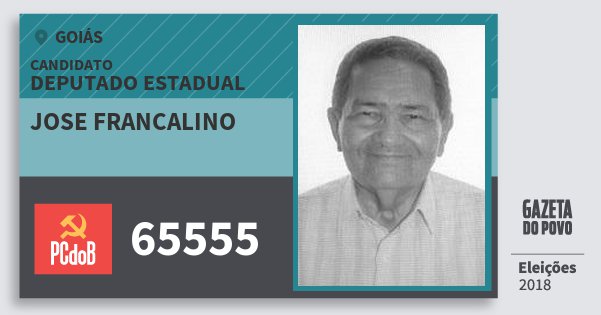 Santinho Jose Francalino 65555 (PC do B) Deputado Estadual | Goiás | Eleições 2018 Santinho Jose Francalino 65555 (PC do B) Deputado Estadual | Goiás | Eleições 2018