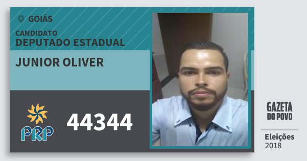 Santinho Junior Oliver 44344 (PRP) Deputado Estadual | Goiás | Eleições 2018 Santinho Junior Oliver 44344 (PRP) Deputado Estadual | Goiás | Eleições 2018