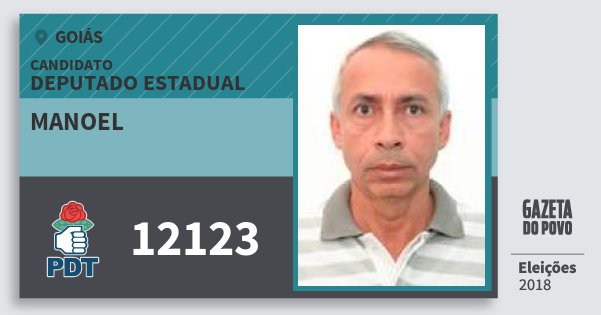 Santinho Manoel 12123 (PDT) Deputado Estadual | Goiás | Eleições 2018 Santinho Manoel 12123 (PDT) Deputado Estadual | Goiás | Eleições 2018