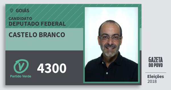 Santinho Castelo Branco 4300 (PV) Deputado Federal | Goiás | Eleições 2018 Santinho Castelo Branco 4300 (PV) Deputado Federal | Goiás | Eleições 2018
