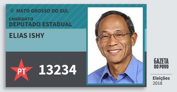 Santinho Elias Ishy 13234 (PT) Deputado Estadual | Mato Grosso do Sul | Eleições 2018 Santinho Elias Ishy 13234 (PT) Deputado Estadual | Mato Grosso do Sul | Eleições 2018