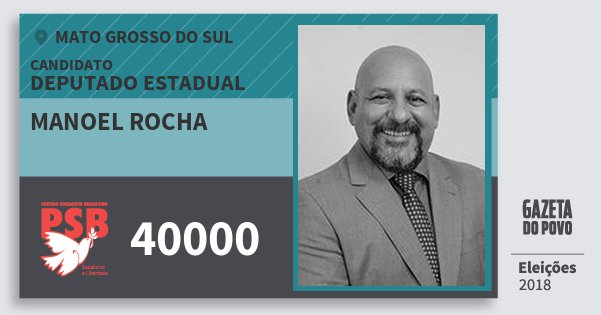 Santinho Manoel Rocha 40000 (PSB) Deputado Estadual | Mato Grosso do Sul | Eleições 2018 Santinho Manoel Rocha 40000 (PSB) Deputado Estadual | Mato Grosso do Sul | Eleições 2018