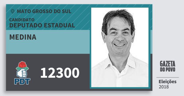Santinho Medina 12300 (PDT) Deputado Estadual | Mato Grosso do Sul | Eleições 2018 Santinho Medina 12300 (PDT) Deputado Estadual | Mato Grosso do Sul | Eleições 2018