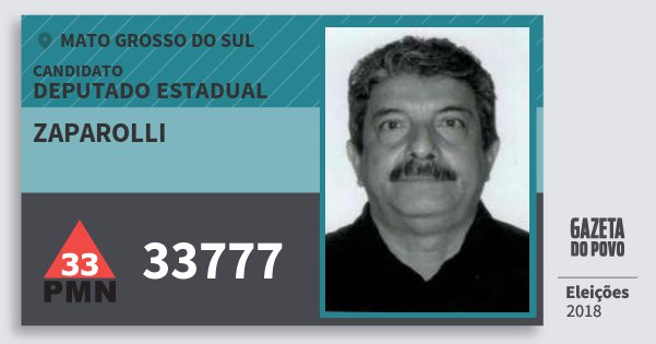Santinho Zaparolli 33777 (PMN) Deputado Estadual | Mato Grosso do Sul | Eleições 2018 Santinho Zaparolli 33777 (PMN) Deputado Estadual | Mato Grosso do Sul | Eleições 2018