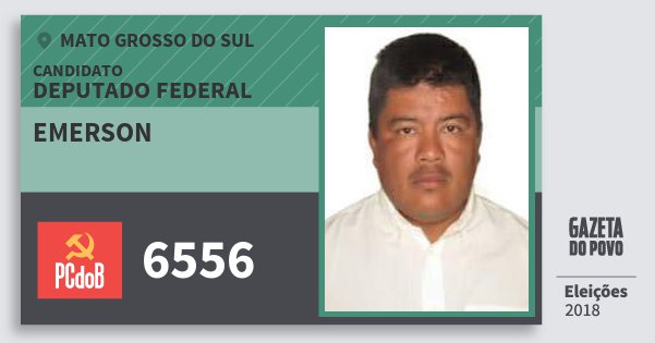 Santinho Emerson 6556 (PC do B) Deputado Federal | Mato Grosso do Sul | Eleições 2018 Santinho Emerson 6556 (PC do B) Deputado Federal | Mato Grosso do Sul | Eleições 2018