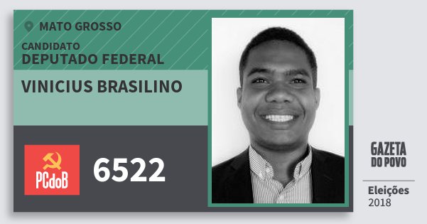 Santinho Vinicius Brasilino 6522 (PC do B) Deputado Federal | Mato Grosso | Eleições 2018 Santinho Vinicius Brasilino 6522 (PC do B) Deputado Federal | Mato Grosso | Eleições 2018