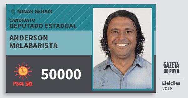 Santinho Anderson Malabarista 50000 (PSOL) Deputado Estadual | Minas Gerais | Eleições 2018 Santinho Anderson Malabarista 50000 (PSOL) Deputado Estadual | Minas Gerais | Eleições 2018