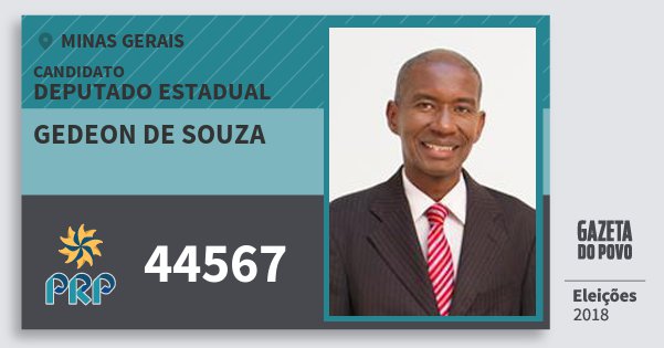 Santinho Gedeon de Souza 44567 (PRP) Deputado Estadual | Minas Gerais | Eleições 2018 Santinho Gedeon de Souza 44567 (PRP) Deputado Estadual | Minas Gerais | Eleições 2018