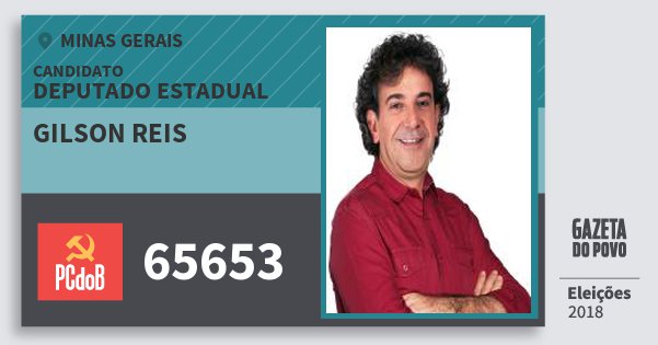 Santinho Gilson Reis 65653 (PC do B) Deputado Estadual | Minas Gerais | Eleições 2018 Santinho Gilson Reis 65653 (PC do B) Deputado Estadual | Minas Gerais | Eleições 2018