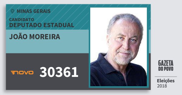 Santinho João Moreira 30361 (NOVO) Deputado Estadual | Minas Gerais | Eleições 2018 Santinho João Moreira 30361 (NOVO) Deputado Estadual | Minas Gerais | Eleições 2018