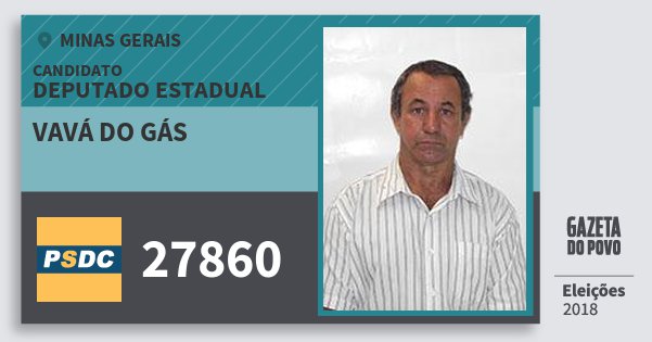 Santinho Vavá do Gás 27860 (DC) Deputado Estadual | Minas Gerais | Eleições 2018 Santinho Vavá do Gás 27860 (DC) Deputado Estadual | Minas Gerais | Eleições 2018